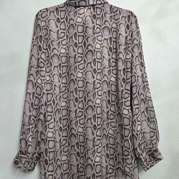 VTG Y2K Snakeskin Print Button Down Black White Sheer Top LARGE - Picture 5 of 12